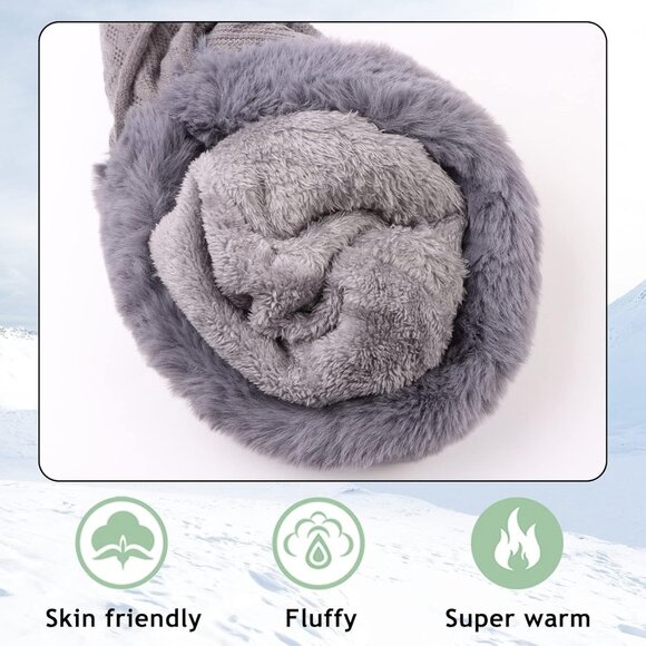 🆕 Women Grey Winter Balaclava Hat Ski Warm Thick Fluff Beanie Adult Neck Face - Picture 5 of 7